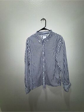 Denim & Flower Navy and White Vertical Stripe Button-Down Shirt